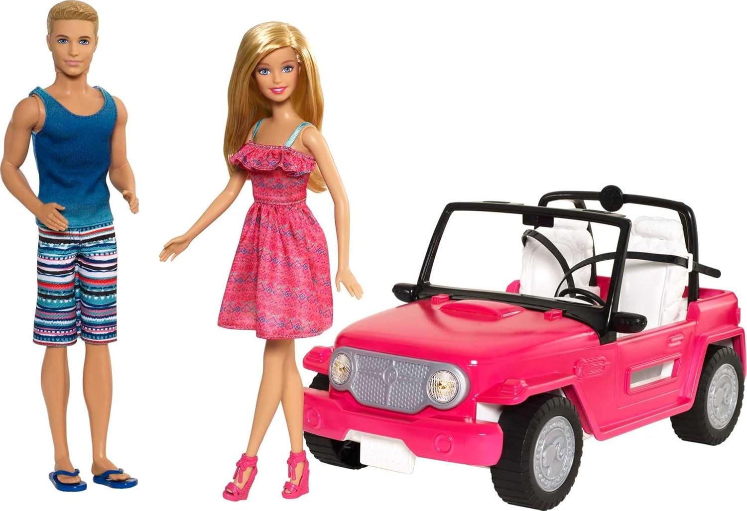 Barbie Car Beach Cruiser con bambole Barbie e Ken decappottabile a 2 posti, dai 3 anni in su